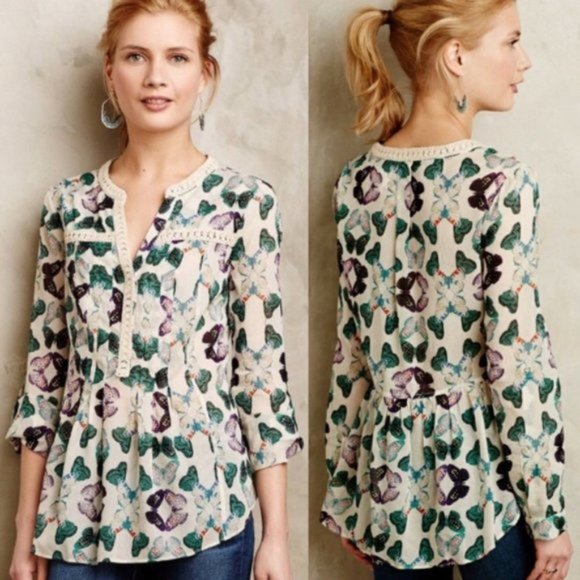 Anthropologie Tops - Anthropologie Maeve Abella Butterfly Pintuck Top Blouse